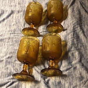 Tiara glassware 4 goblets, amber 5 3/4 inches high